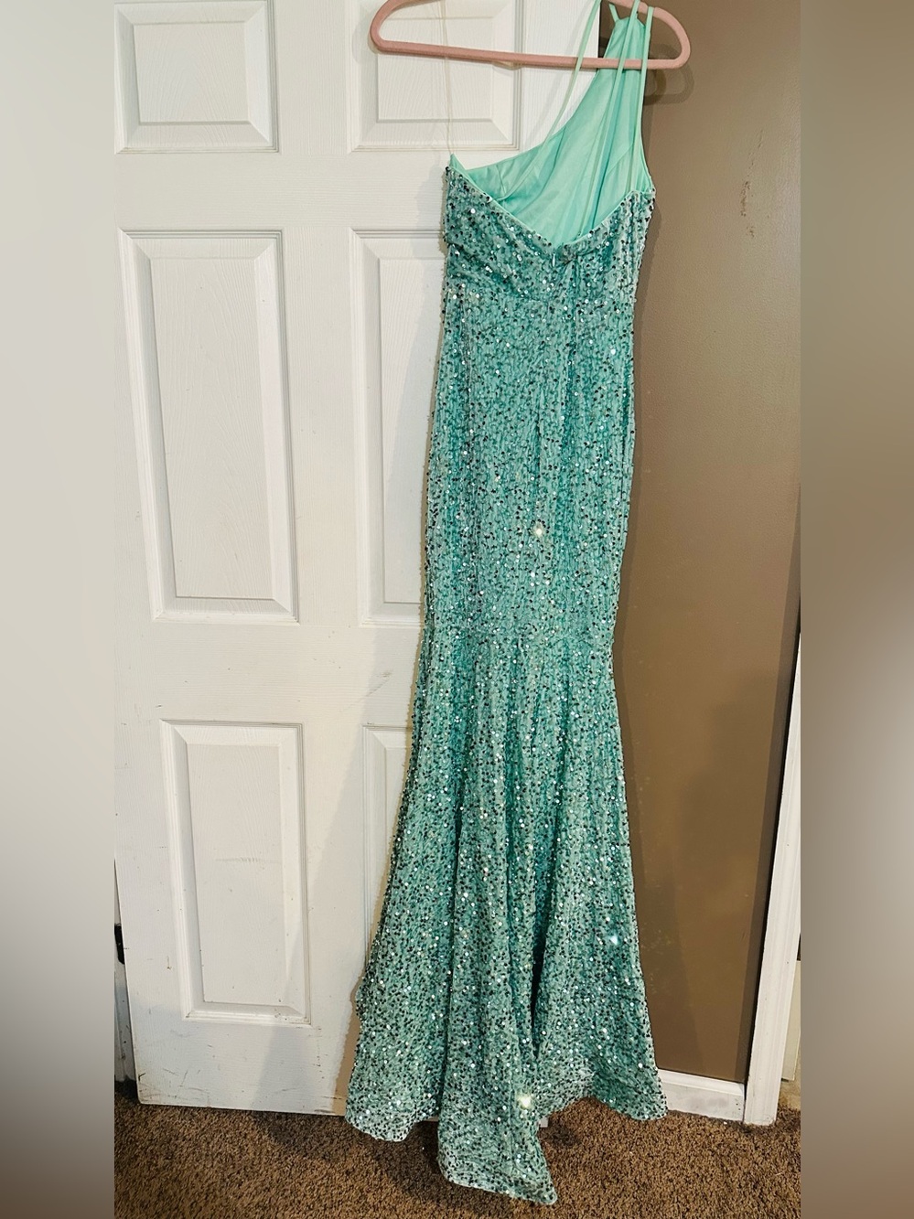 Mint Green Sequin One-Shoulder Evening Gown